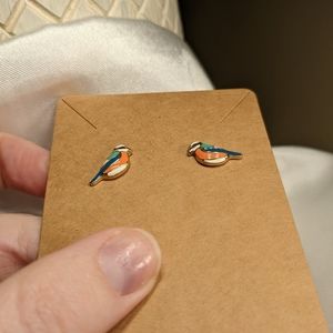 Lauren Conrad blue and pink bird stud earrings